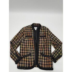 Soft Surroundings Tweed Blazer Jacket Women's Large Multicolor Plaid Long Sleeve
